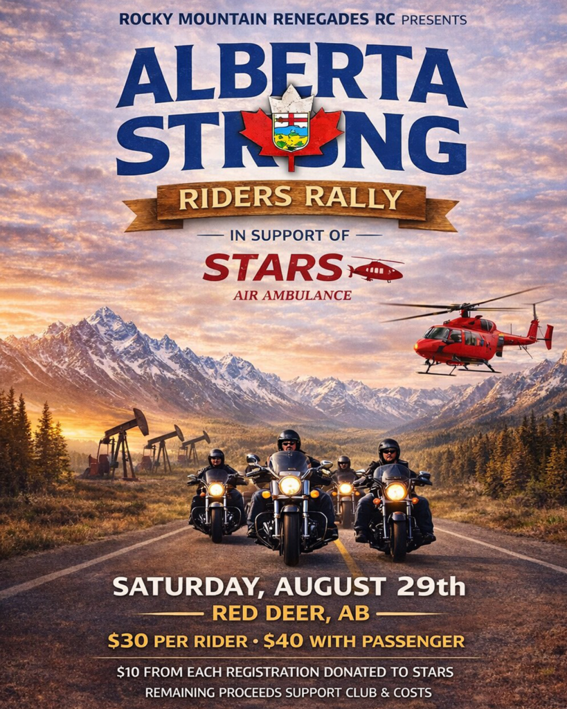 Alberta Strong Riders Rally poster supporting STARS Air Ambulance